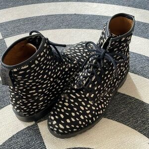 Dr. Martens, limited edition release, black fur with white polka dots